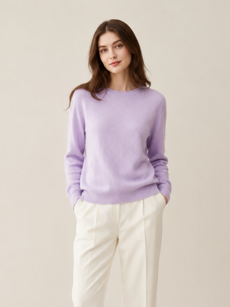 Myriana - Lavender Crew Neck Cashmere Sweater | The Cashmere Studio