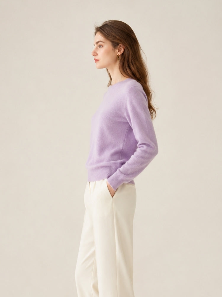 Myriana - Lavender Crew Neck Cashmere Sweater | The Cashmere Studio