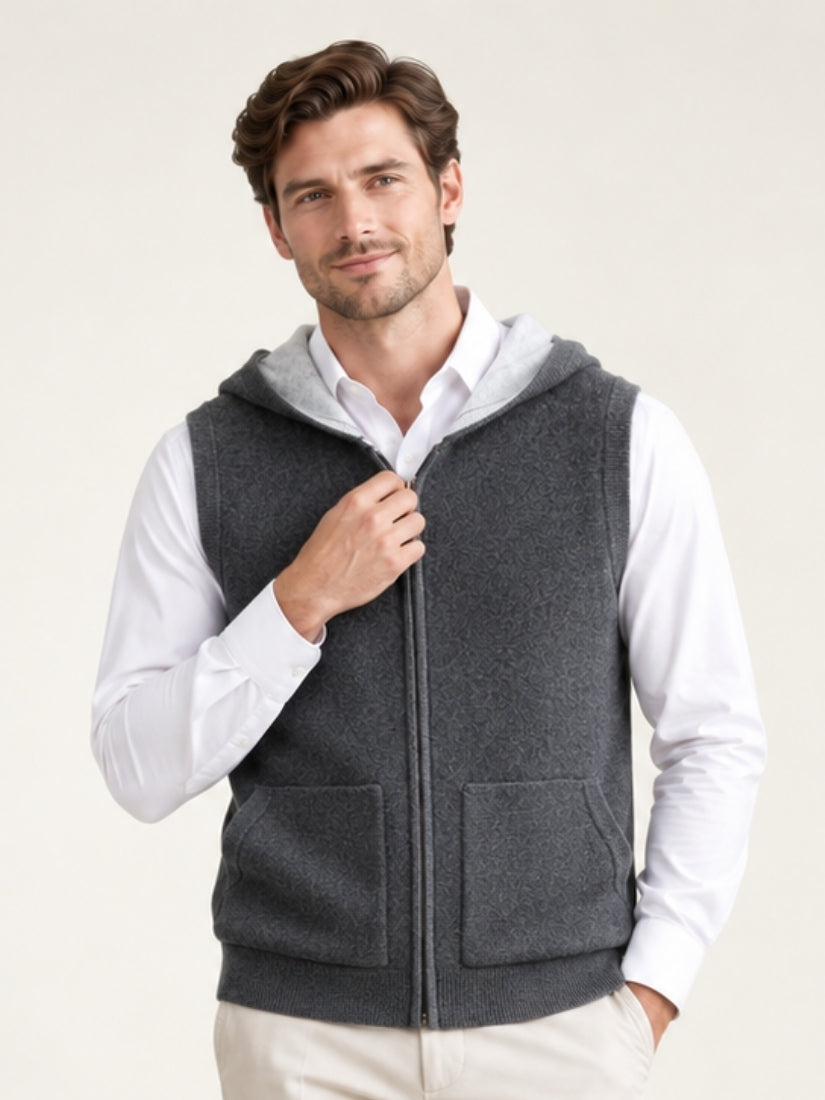 Nael — Dark Gray Hooded Zip Cashmere Vest | The Cashmere Studio