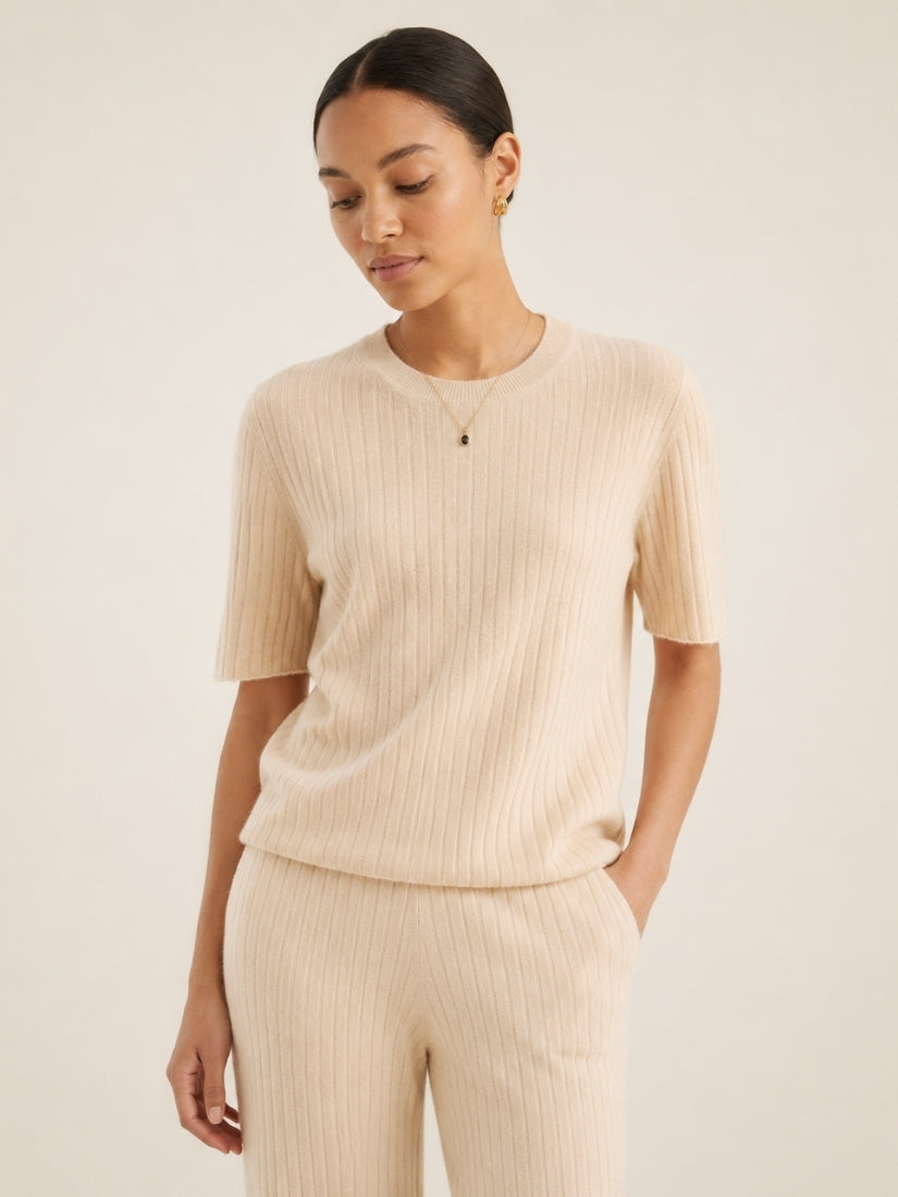 Naralisse - Beige Cashmere Top | The Cashmere Studio