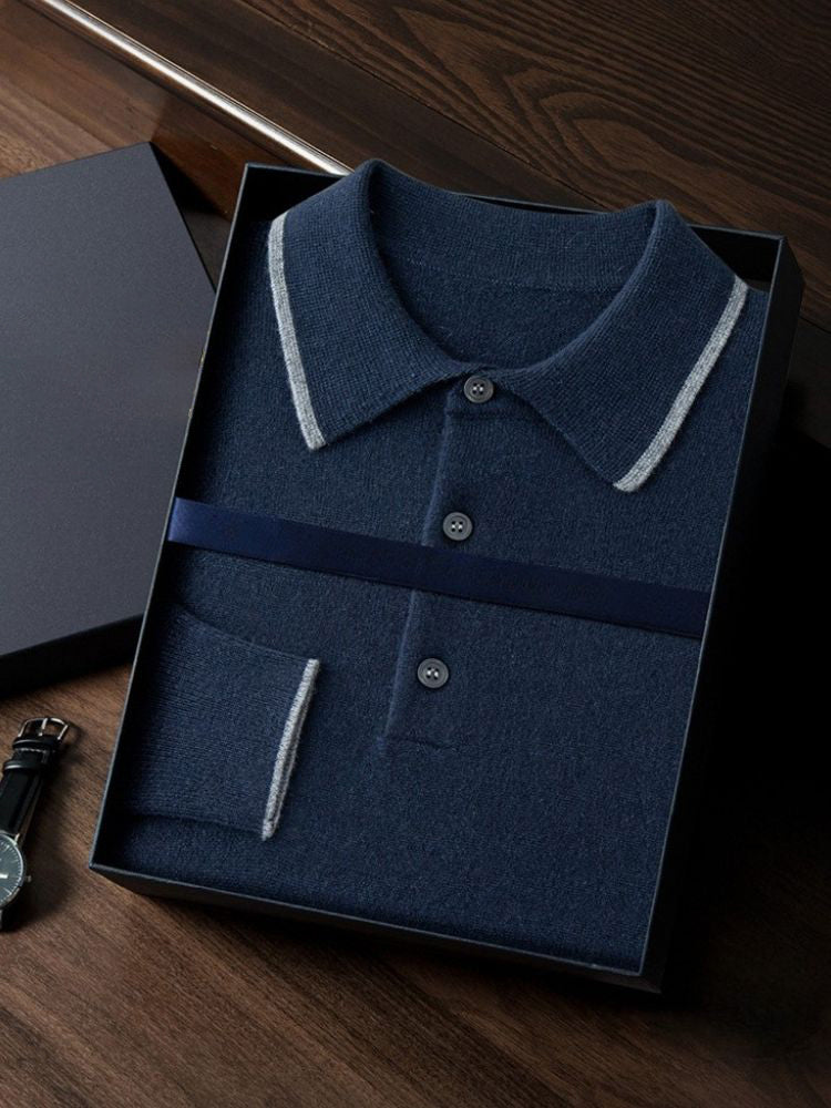 Clifford - Navy Cashmere Polo Sweater | The Cashmere Studio