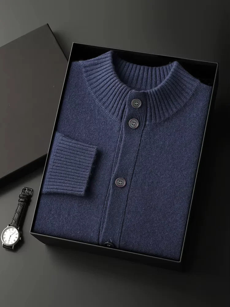 Eric - Navy Button Up Cashmere Cardigan | The Cashmere Studio