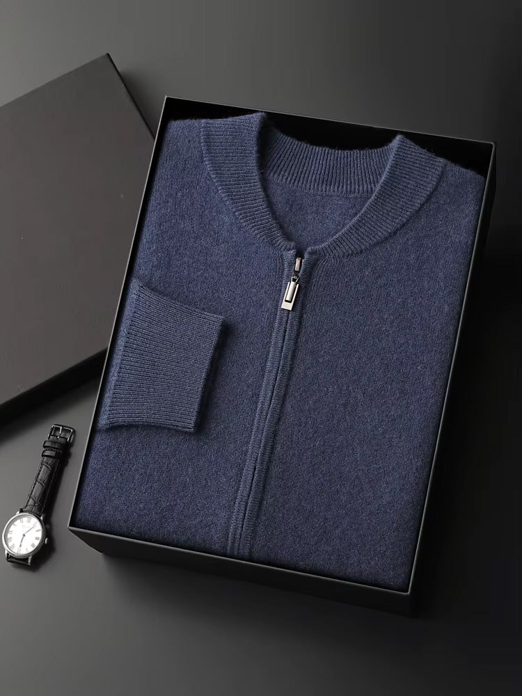 Cooper - Navy Bomber Collar Cashmere Cardigan | The Cashmere Studio