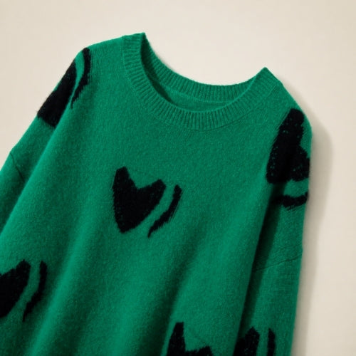 Nirelle - Green Heart Jacquard Cashmere Sweater | The Cashmere Studio