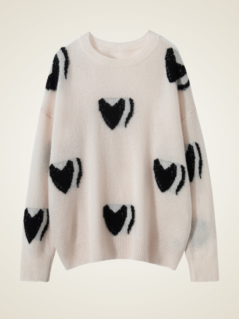 Nirelle - Ivory Heart Jacquard Cashmere Sweater | The Cashmere Studio