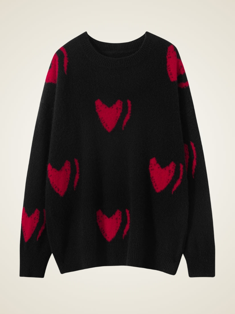 Nirelle - Black Heart Jacquard Cashmere Sweater | The Cashmere Studio