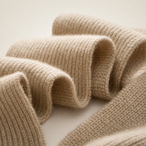 Norell - Beige Ribbed Cashmere Scarf | The Cashmere Studio