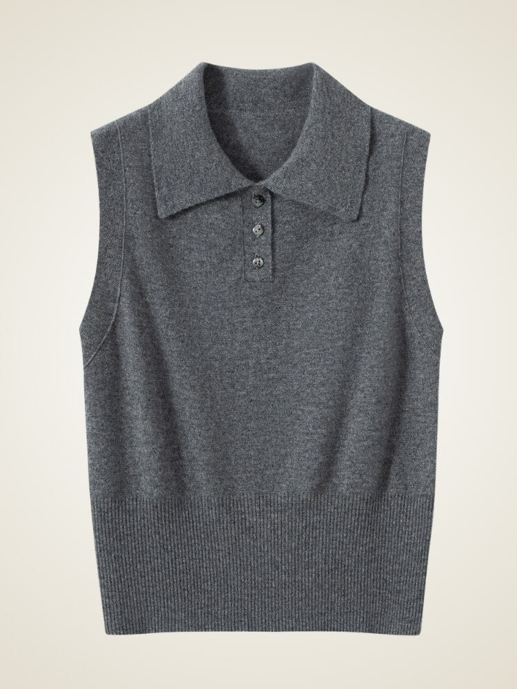 Omirelle -  Sleeveless Cashmere Polo Vest | The Cashmere Studio