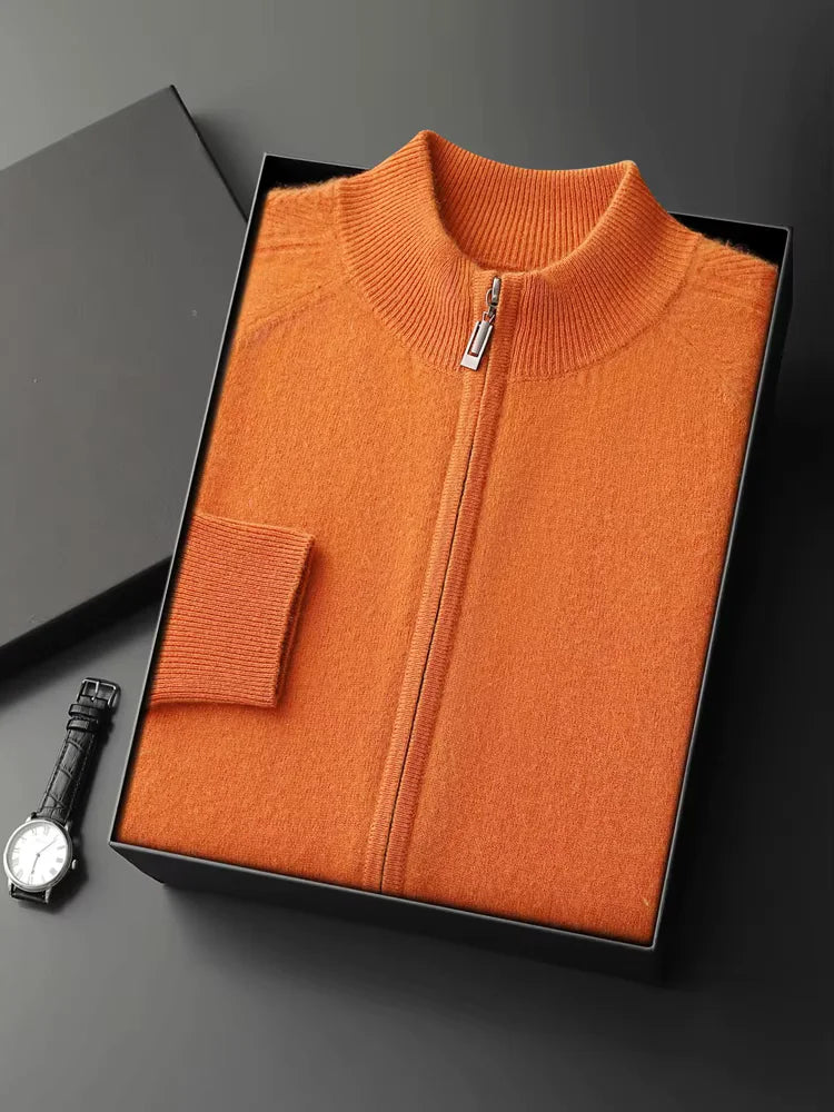 Caleb - Orange Zip Up Cashmere Cardigan | The Cashmere Studio