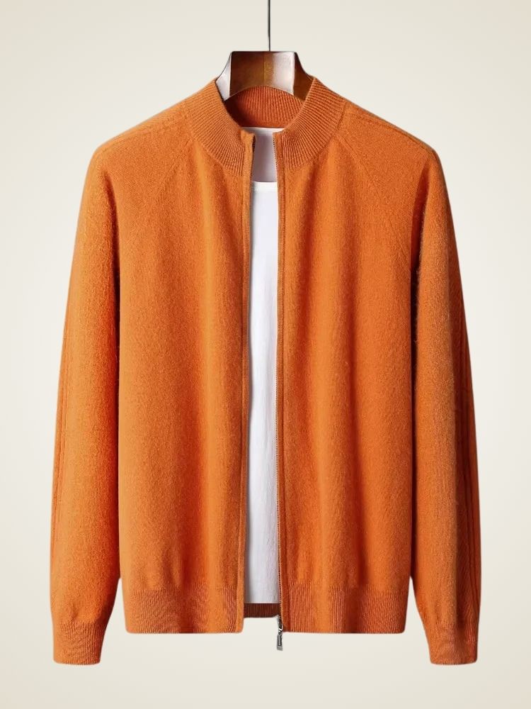 Caleb - Orange Zip Up Cashmere Cardigan | The Cashmere Studio