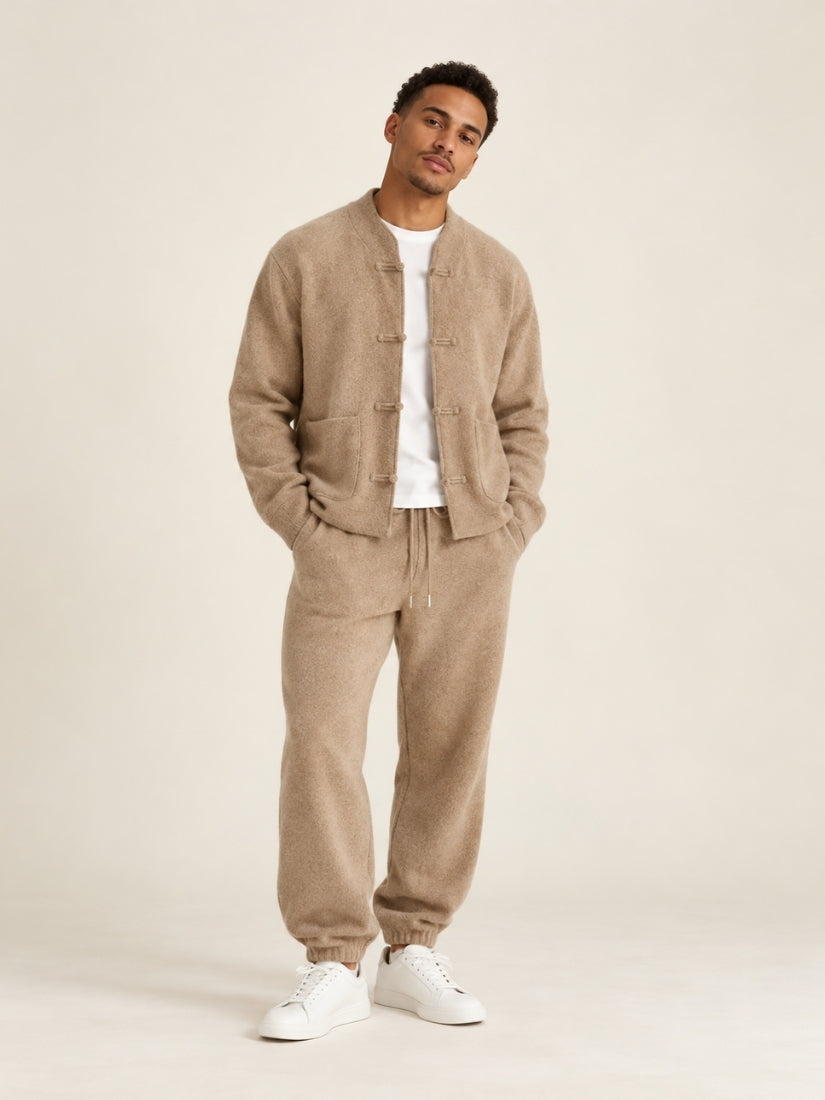 Orian — Beige Cashmere Cardigan & Tapered Pants Set | The Cashmere Studio