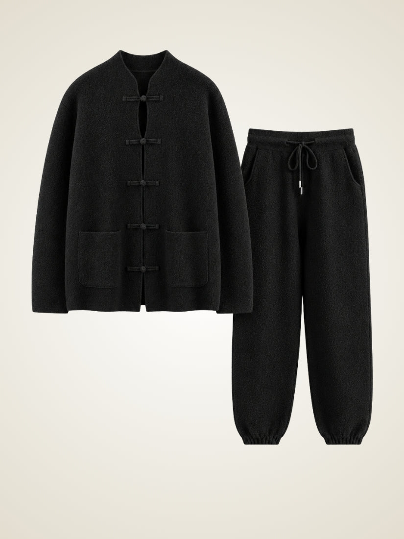 Orian — Black Cashmere Cardigan & Tapered Pants Set | The Cashmere Studio