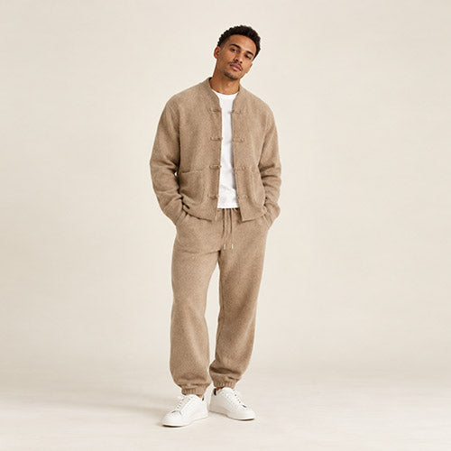 Orian — Beige Cashmere Cardigan & Tapered Pants Set | The Cashmere Studio