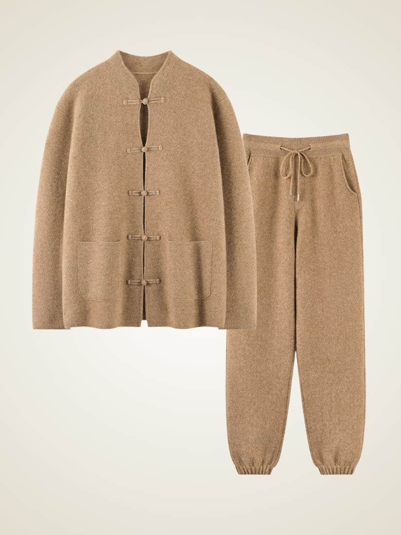 Orian — Beige Cashmere Cardigan & Tapered Pants Set | The Cashmere Studio