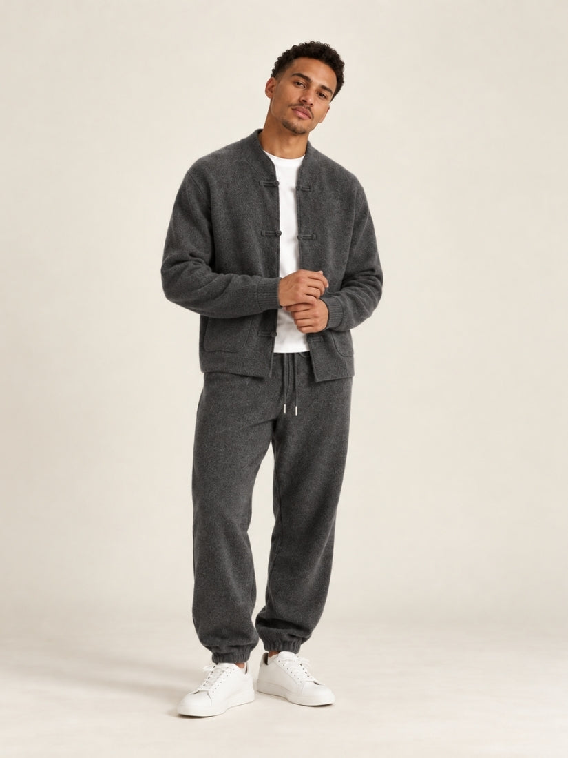 Orian — Gray Cashmere Cardigan & Tapered Pants Set | The Cashmere Studio