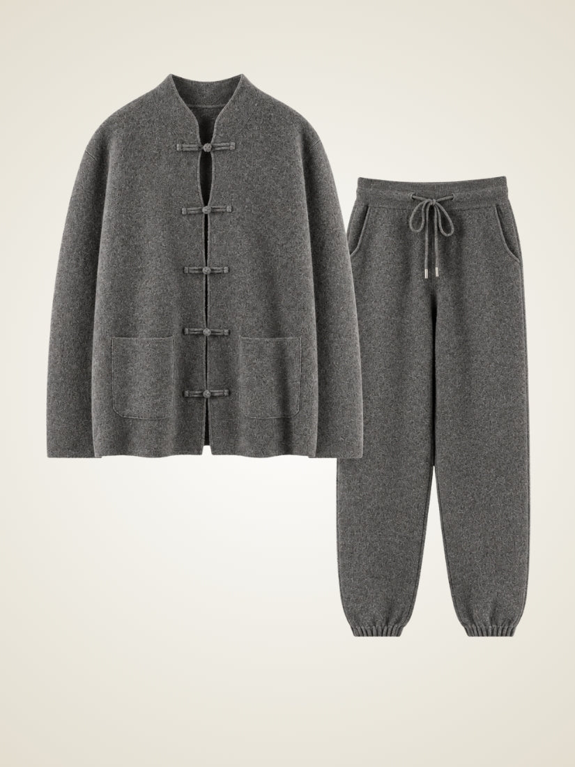 Orian — Gray Cashmere Cardigan & Tapered Pants Set | The Cashmere Studio