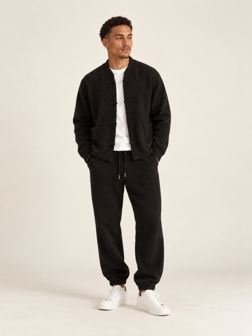 Orian — Black Cashmere Cardigan & Tapered Pants Set | The Cashmere Studio