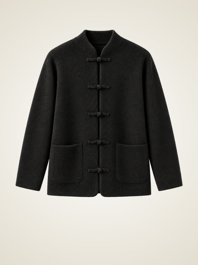 Orian — Black Mandarin-Collar Cashmere Cardigan | The Cashmere Studio