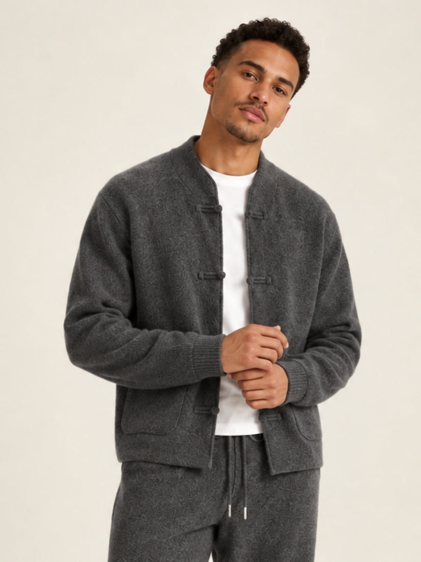 Orian — Gray Mandarin-Collar Cashmere Cardigan | The Cashmere Studio