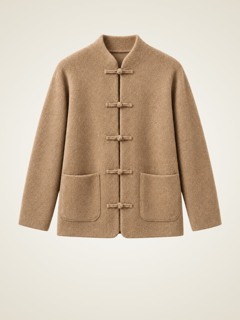 Orian — Beige Mandarin-Collar Cashmere Cardigan | The Cashmere Studio