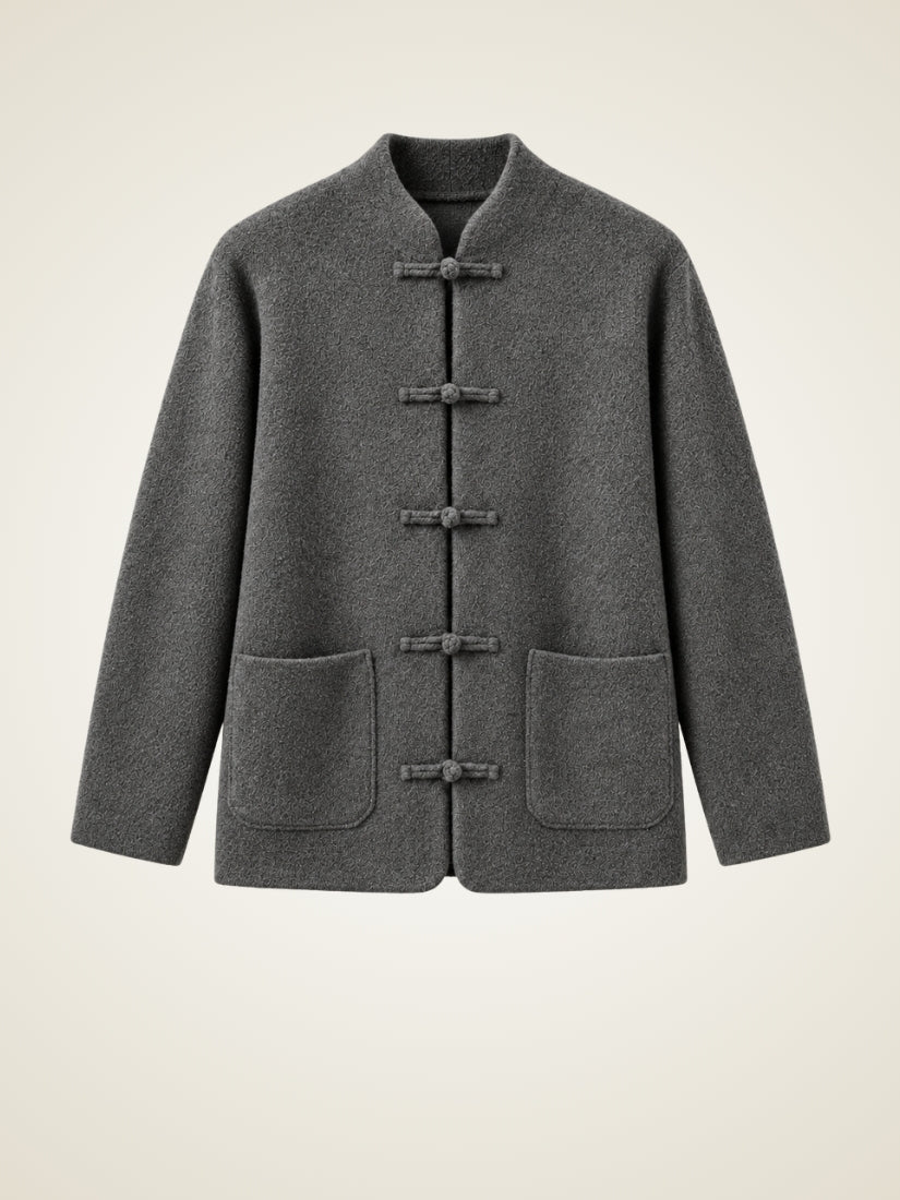 Orian — Gray Mandarin-Collar Cashmere Cardigan | The Cashmere Studio