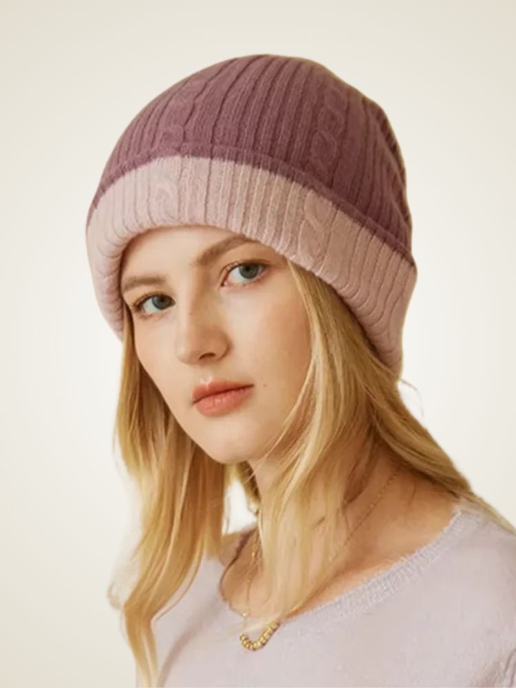 Josie -  Purple Reversible Beanie Cashmere | The Cashmere Studio