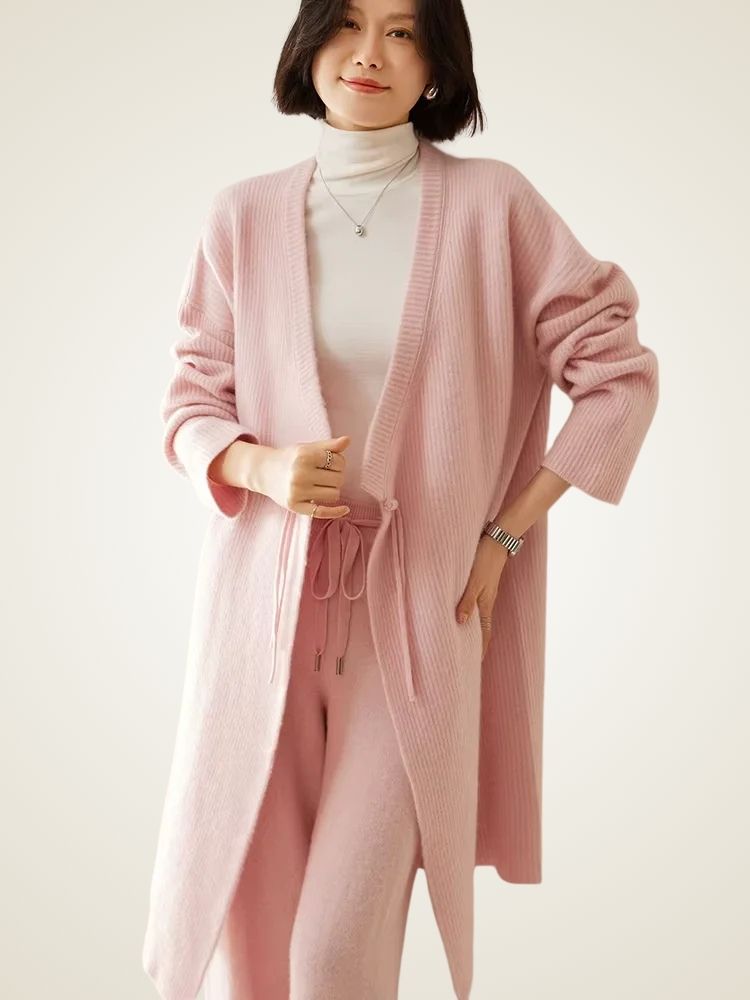 Julia - Pink Long Cashmere Cardigan | The Cashmere Studio