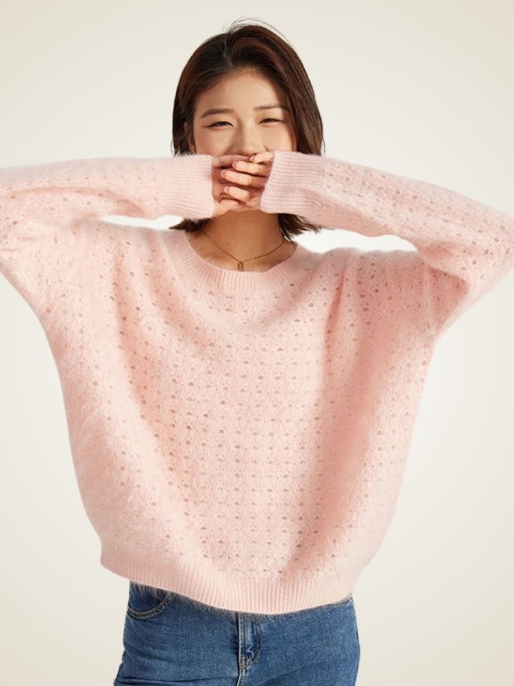 Vaneli - Pink Textured Cashmere Sweater | The Cashmere Studio