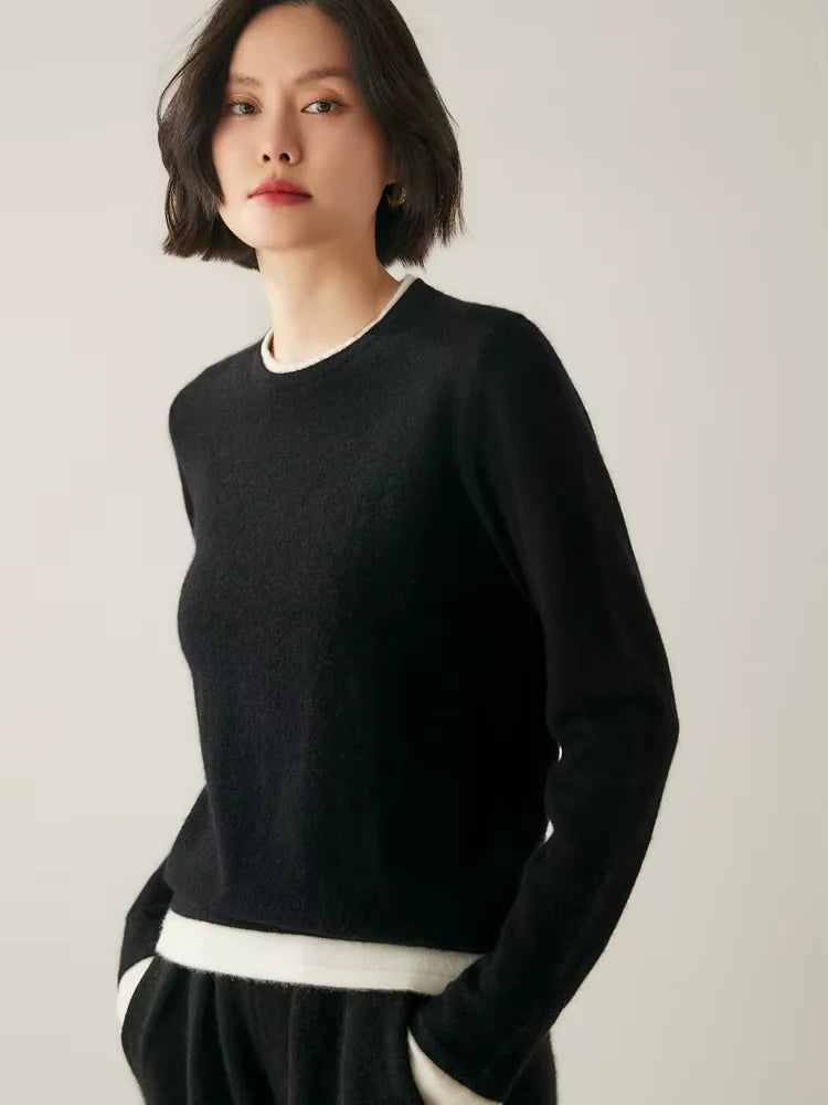 Rachel - Double Crewneck Cashmere Sweater | The Cashmere Studio