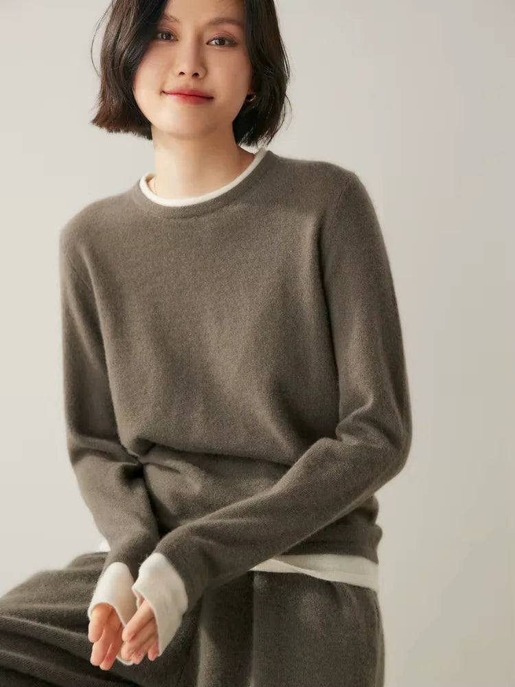 Rachel - Double Crewneck Cashmere Sweater | The Cashmere Studio