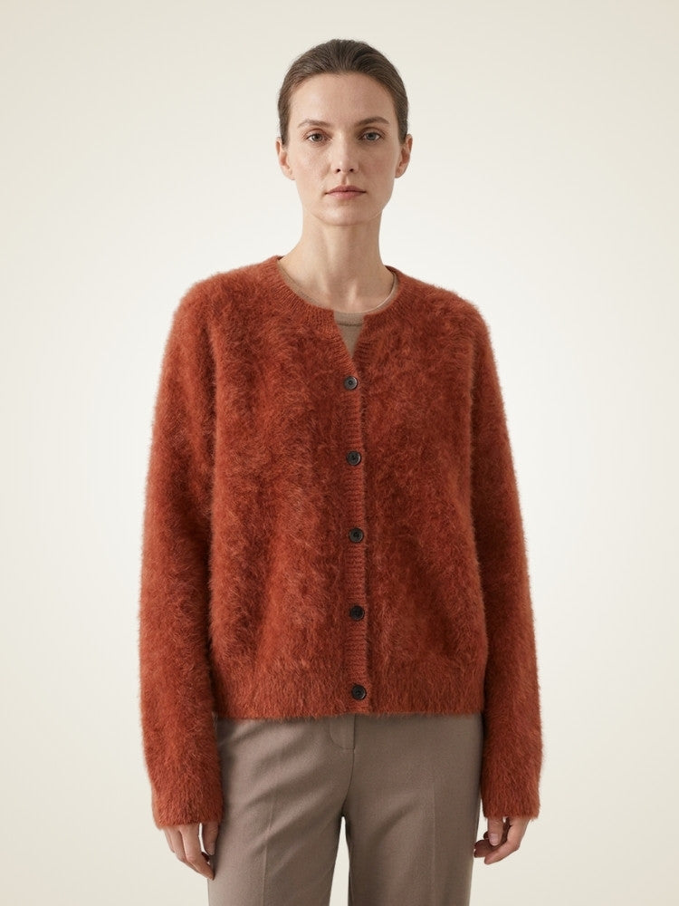 Galilee - Red Classic Brushed Cashmere Cardigan | The Cashmere Studio