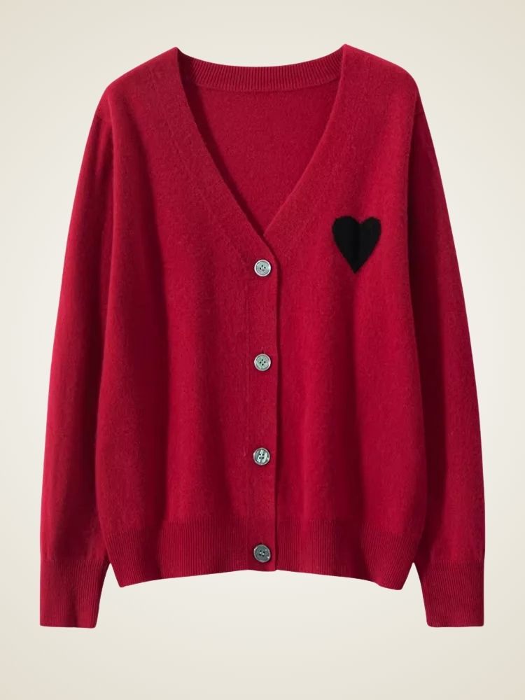 Ellie - Red Camel Heart Cashmere Cardigan | The Cashmere Studio