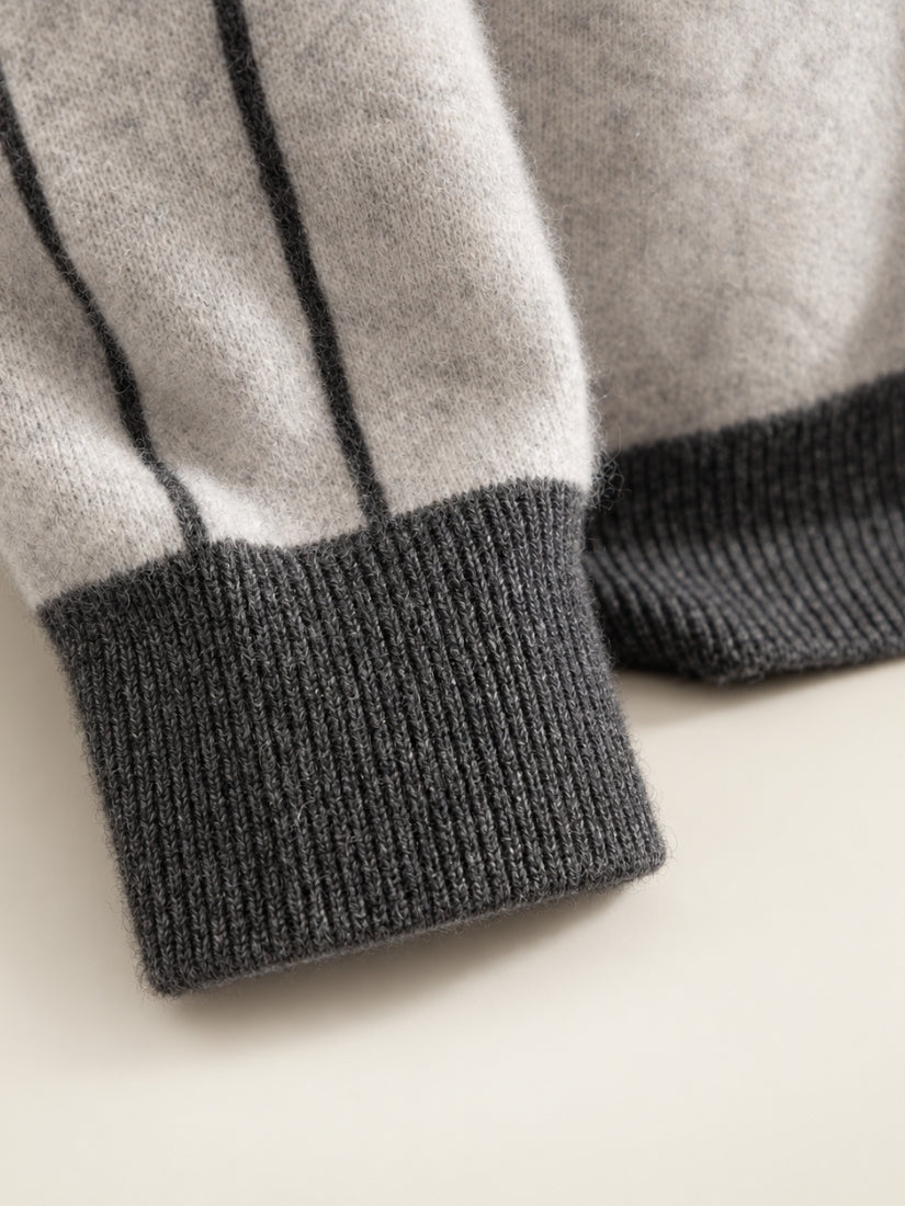 Ronan — Light Gray Cashmere Cardigan Contrast Trim Detail | The Cashmere Studio