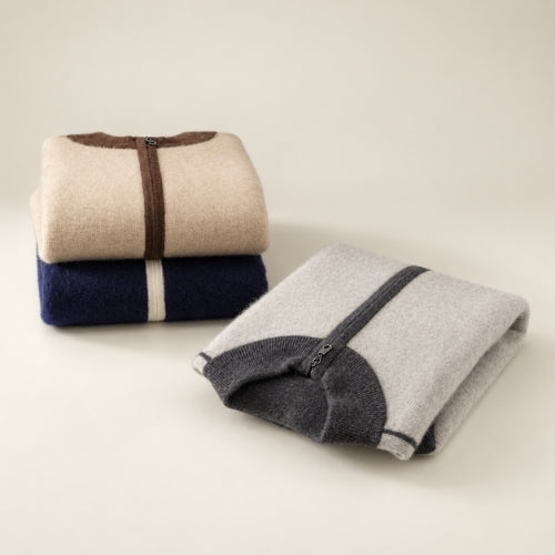 Ronan — Contrast-Trim Zip Cashmere Cardigan | The Cashmere Studio