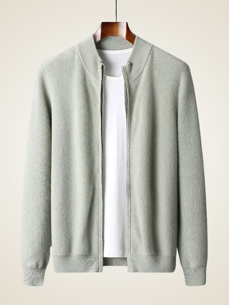 Blake - Sage Green Cashmere Zip-Up Cardigan | The Cashmere Studio