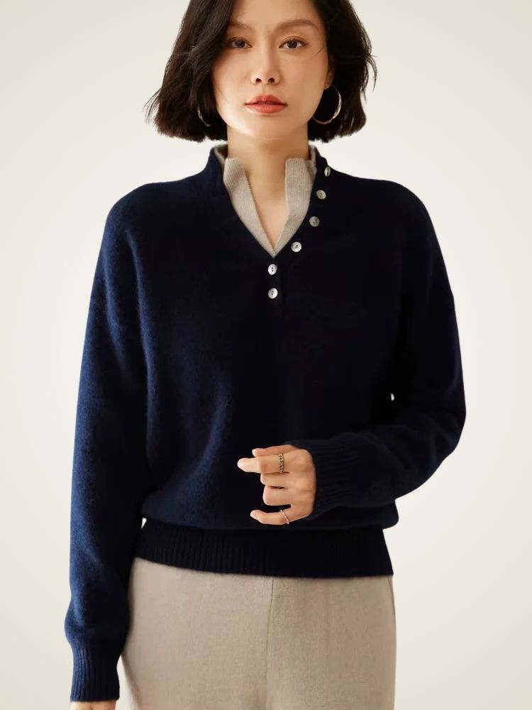 Stella - Double Collar Cashmere Sweater | The Cashmere Studio