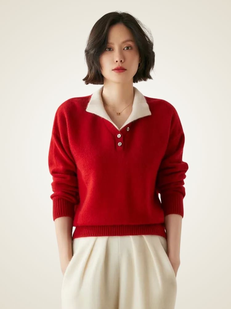 Stella - Double Collar Cashmere Sweater | The Cashmere Studio