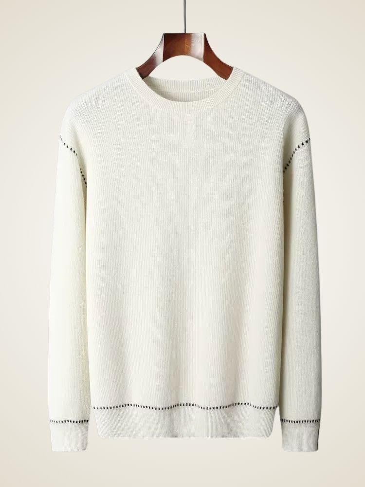 Liam - White Crewneck Cashmere Sweater | The Cashmere Studio