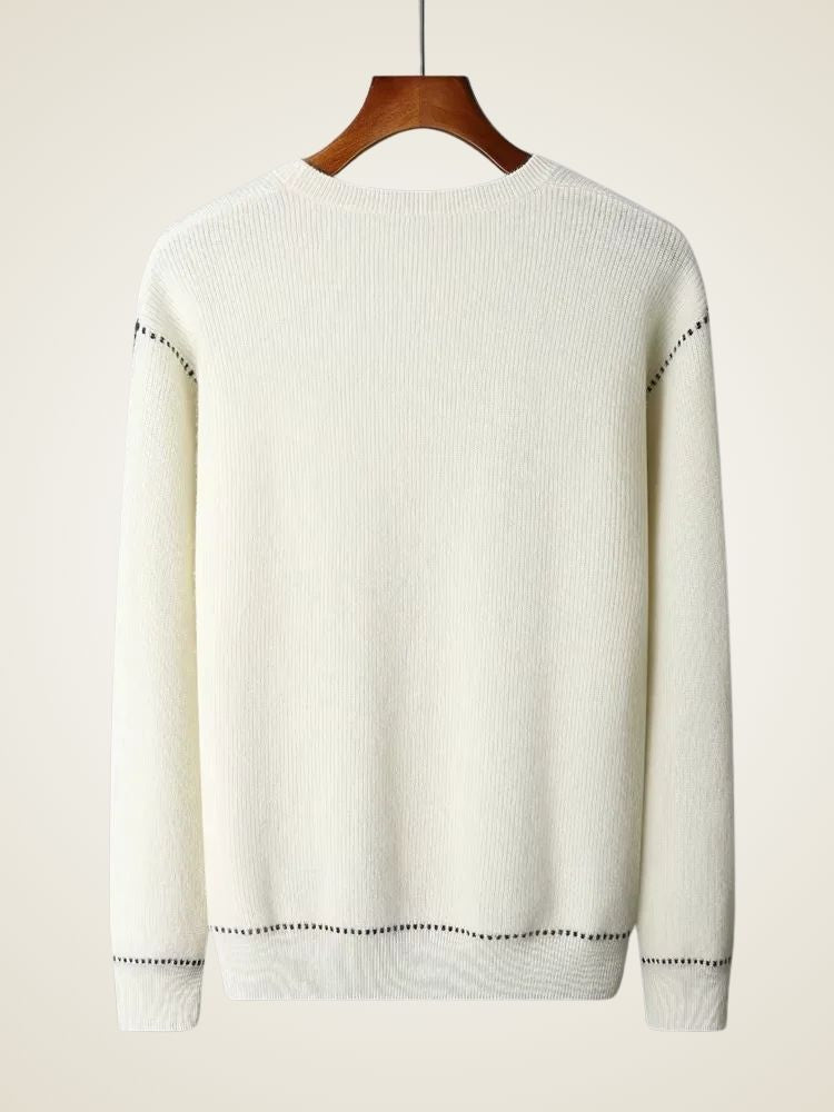 Liam - White Crewneck Cashmere Sweater | The Cashmere Studio