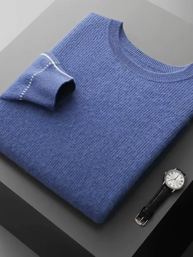 Liam - Blue Crewneck Cashmere Sweater | The Cashmere Studio