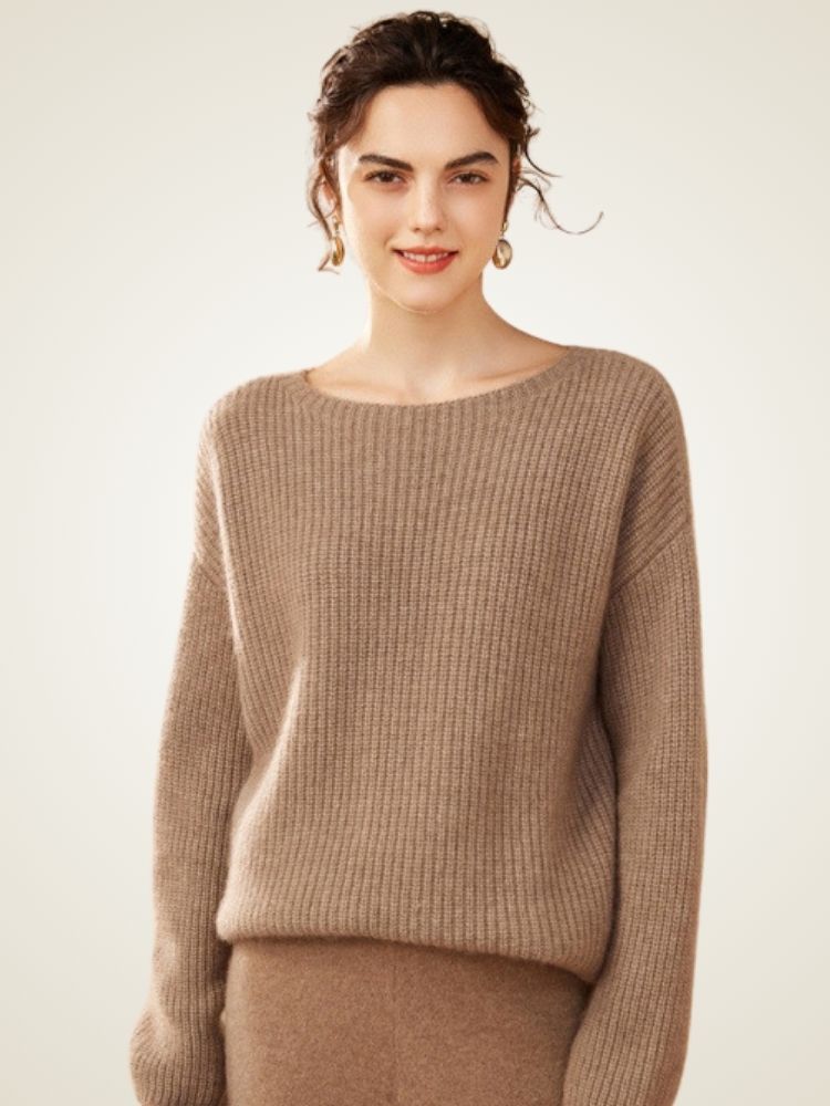 Elowith - Taupe Ribbed Cashmere Sweater | The Cashmere Studio