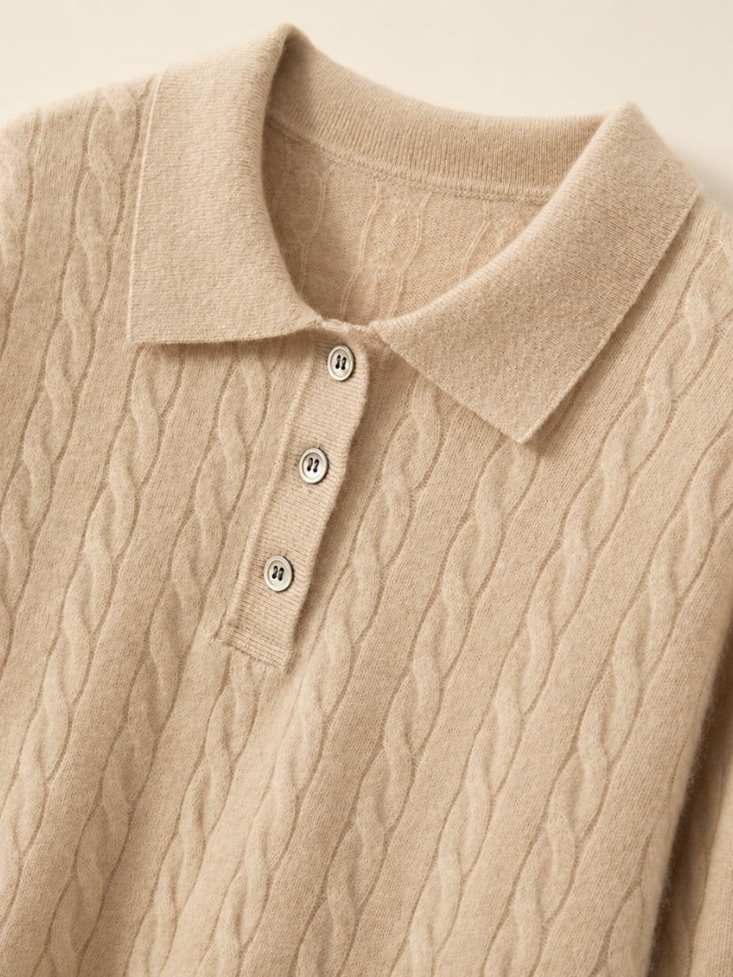 Terelith — Cable-Knit Cashmere Polo Collar Detail | The Cashmere Studio