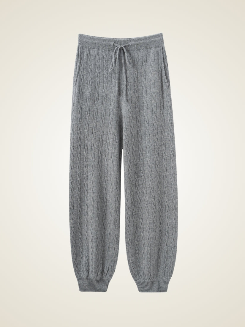 Terelith — Light Gray Cable-Knit Cashmere Tapered Pants | The Cashmere Studio