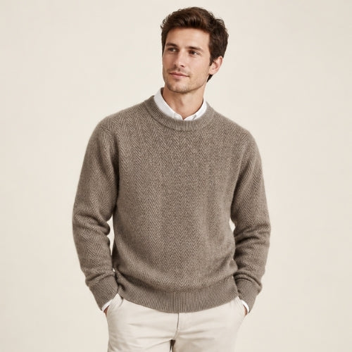 Thomas - Taupe Crewneck Cashmere Sweater | The Cashmere Studio