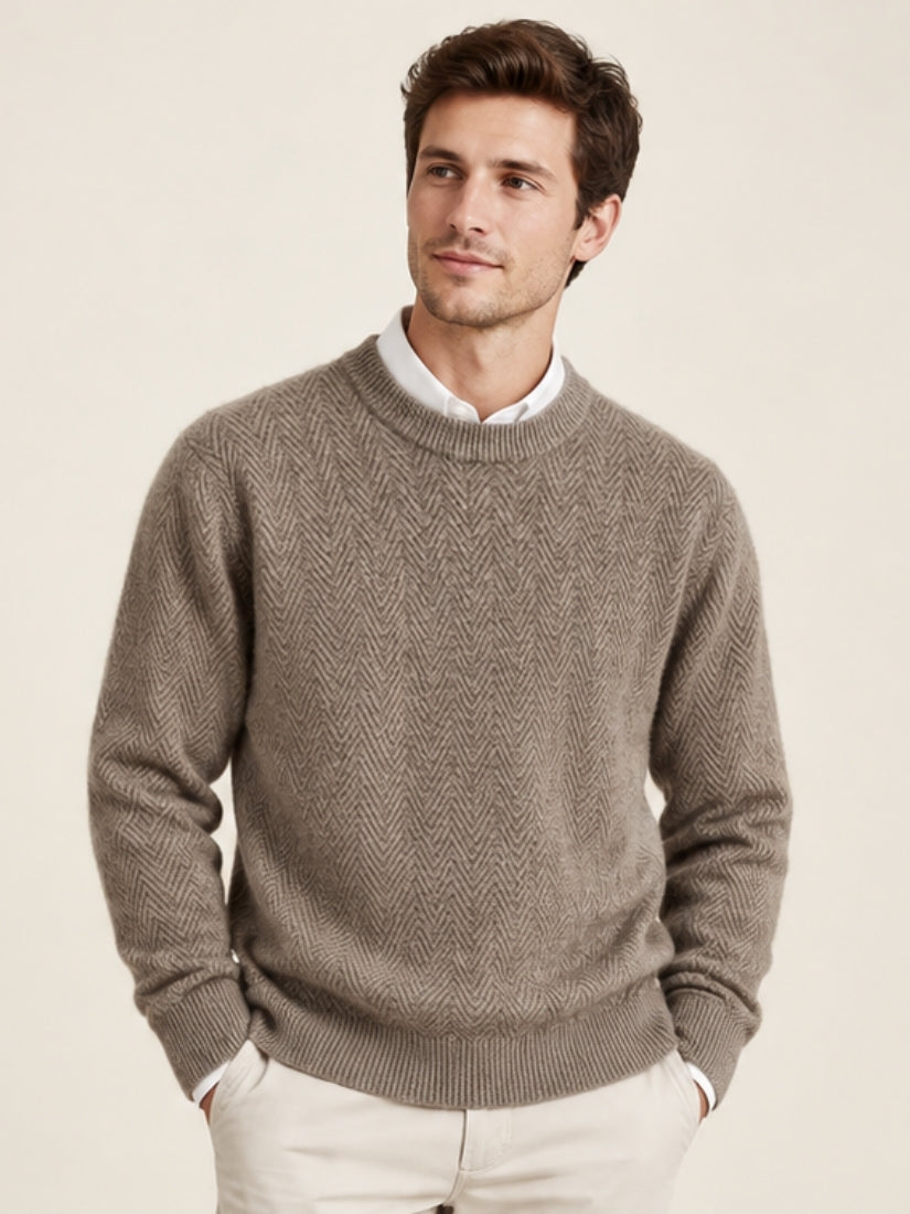 Thomas - Taupe Crewneck Cashmere Sweater | The Cashmere Studio