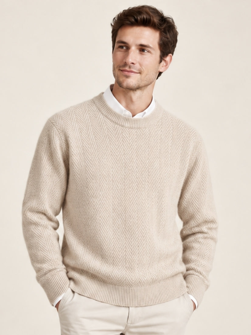 Thomas - Beige Crewneck Cashmere Sweater | The Cashmere Studio