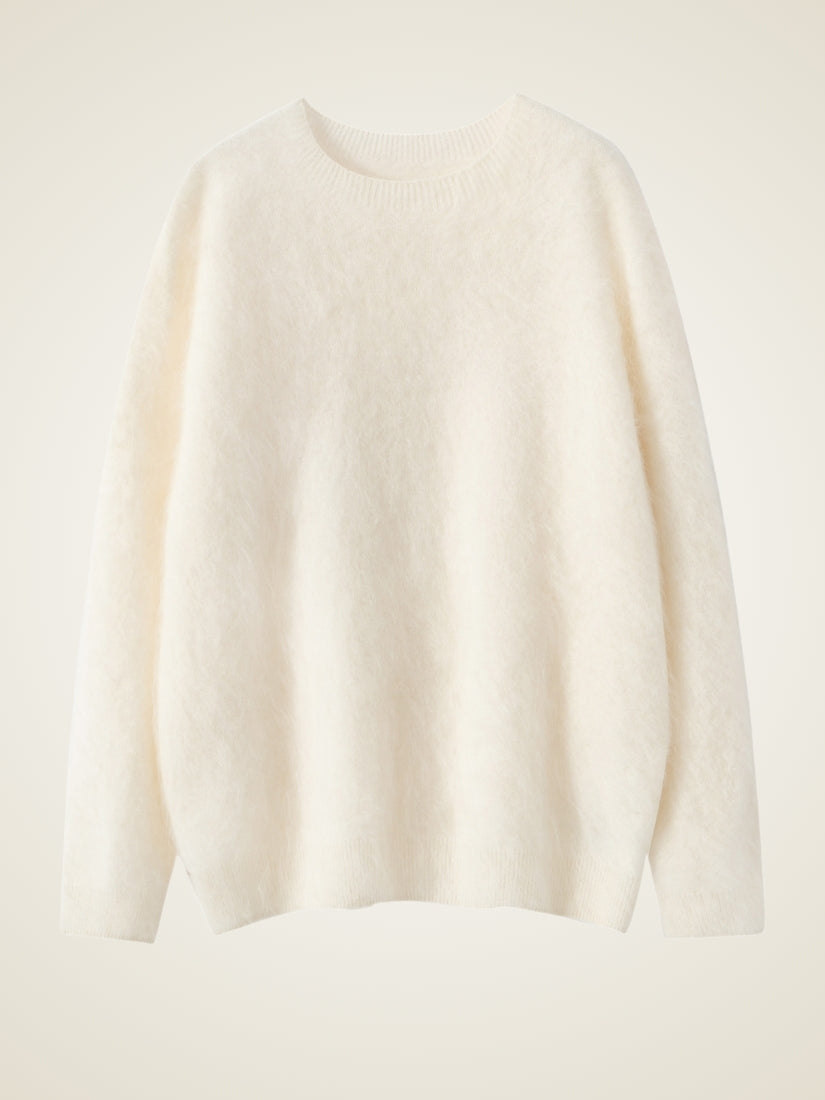 Vanoria - Ivory Brushed Cashmere Sweater | The Cashmere Studio