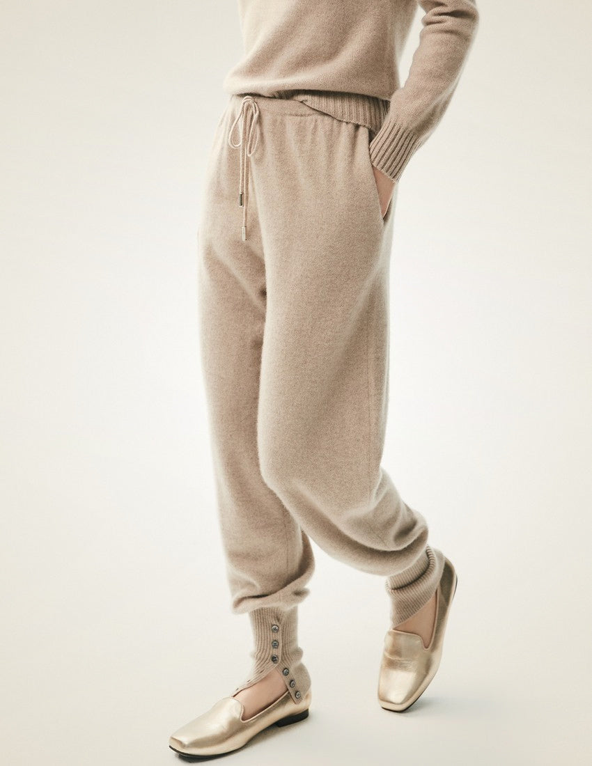 Venalith - Taupe Drawstring Cashmere Jogger Pants | The Cashmere Studio