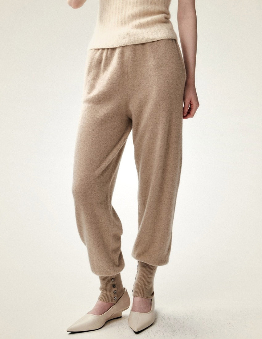 Venalith - Taupe Drawstring Cashmere Jogger Pants | The Cashmere Studio