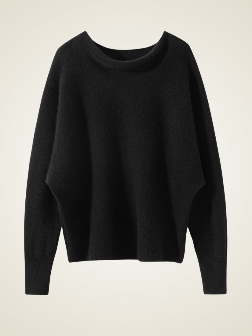 Virellea - Black Draped Cowl Neck Cashmere Sweater | The Cashmere Studio